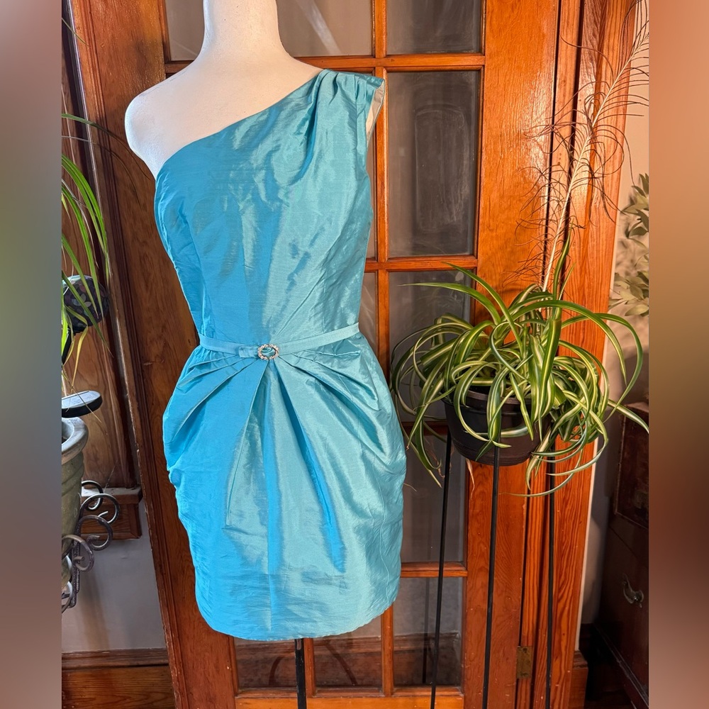 Turquoise Taffeta One Shoulder‎ Alexia Admor Dress Sz S